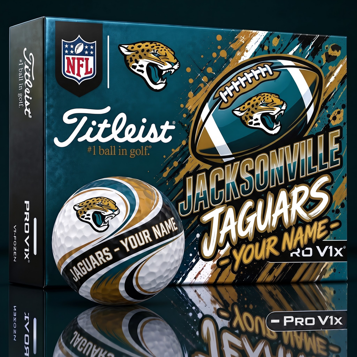 JJ x 1-of-1 Custom NFL Personalized Swirl Titleist Pro V1x Golf Balls
