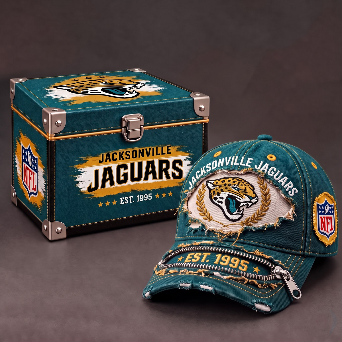 JJ x 1-of-1 NFL Distressed Zipper Cap With Gift Box