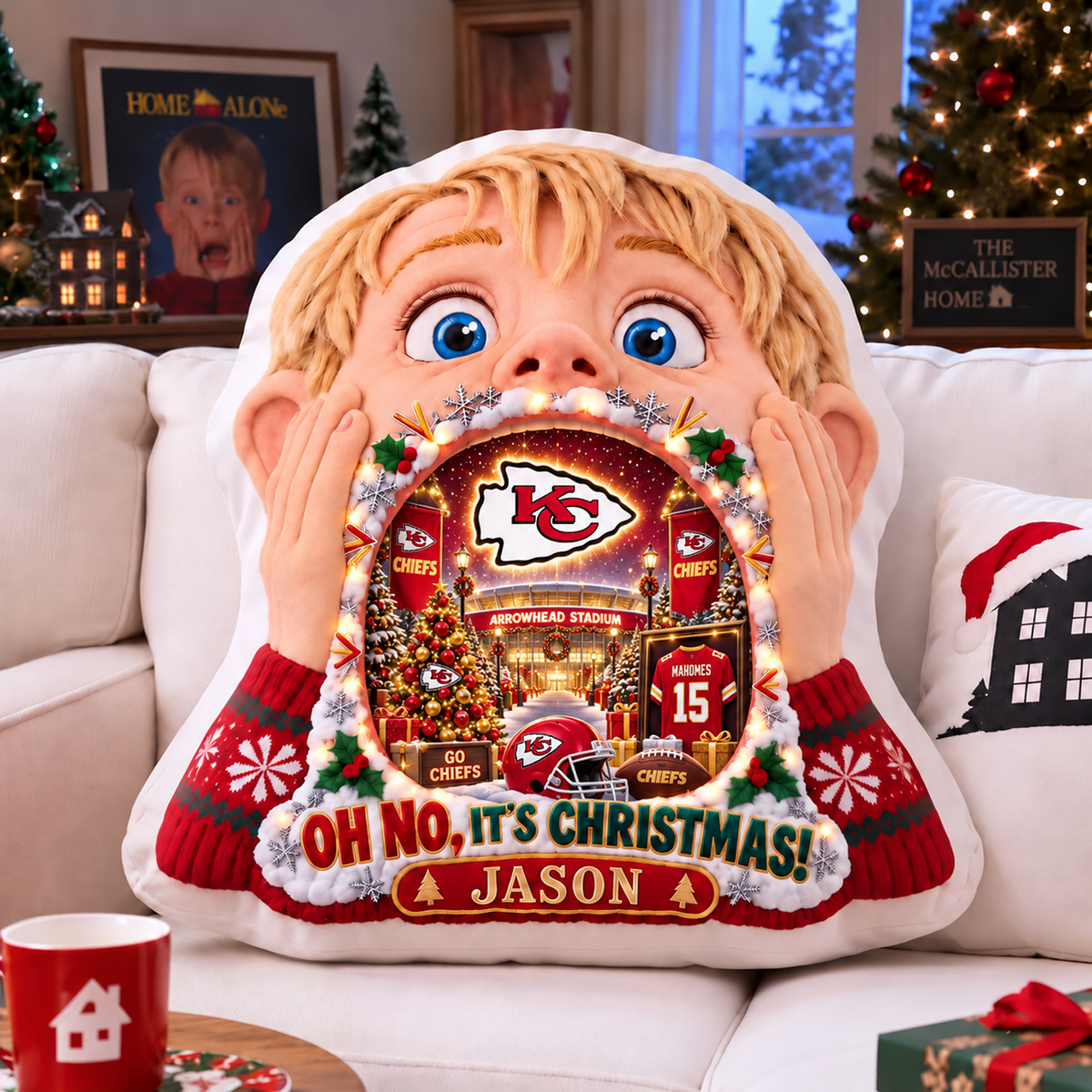 KC NFL x Home Alone Christmas Personalized Custom Shape Pillow