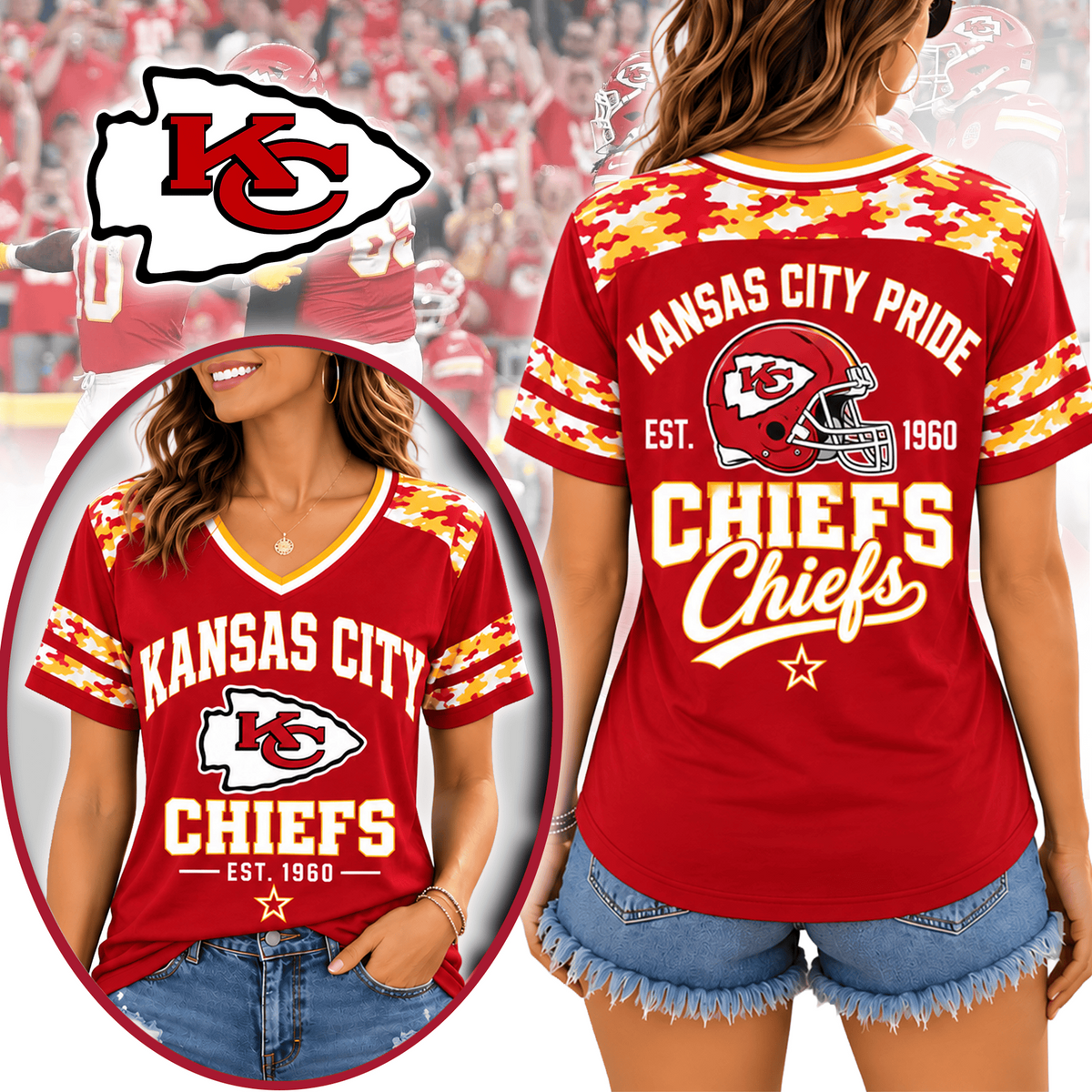 KC Premium NFL All-American Camo V-neck