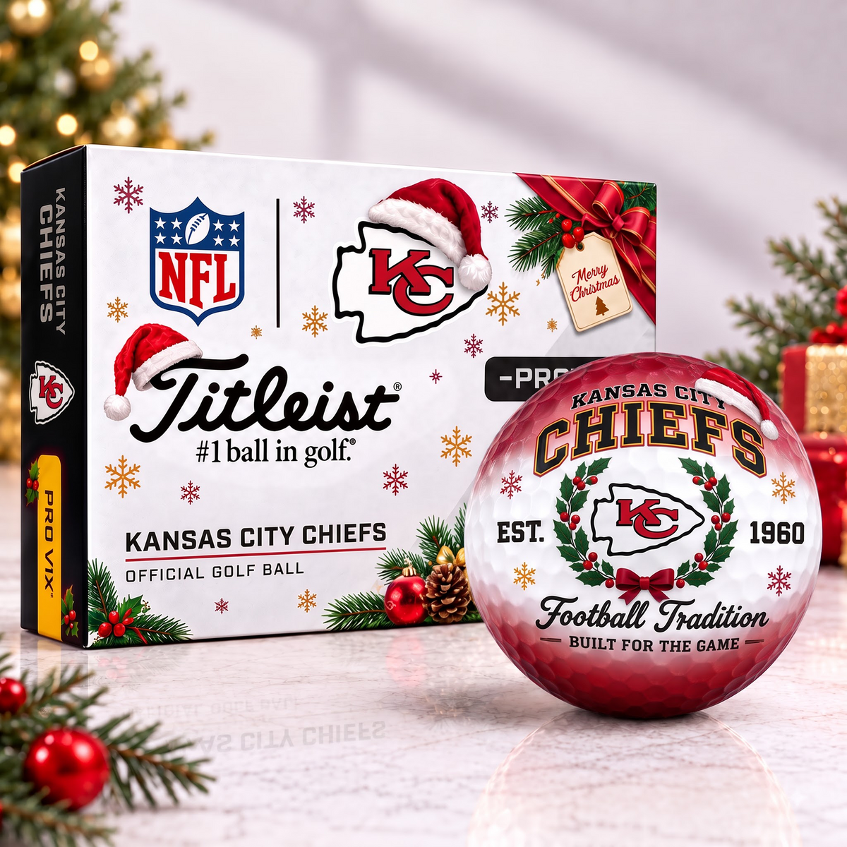 KC X Custom NFL Team Christmas Titleist Pro V1x Golf Balls Set