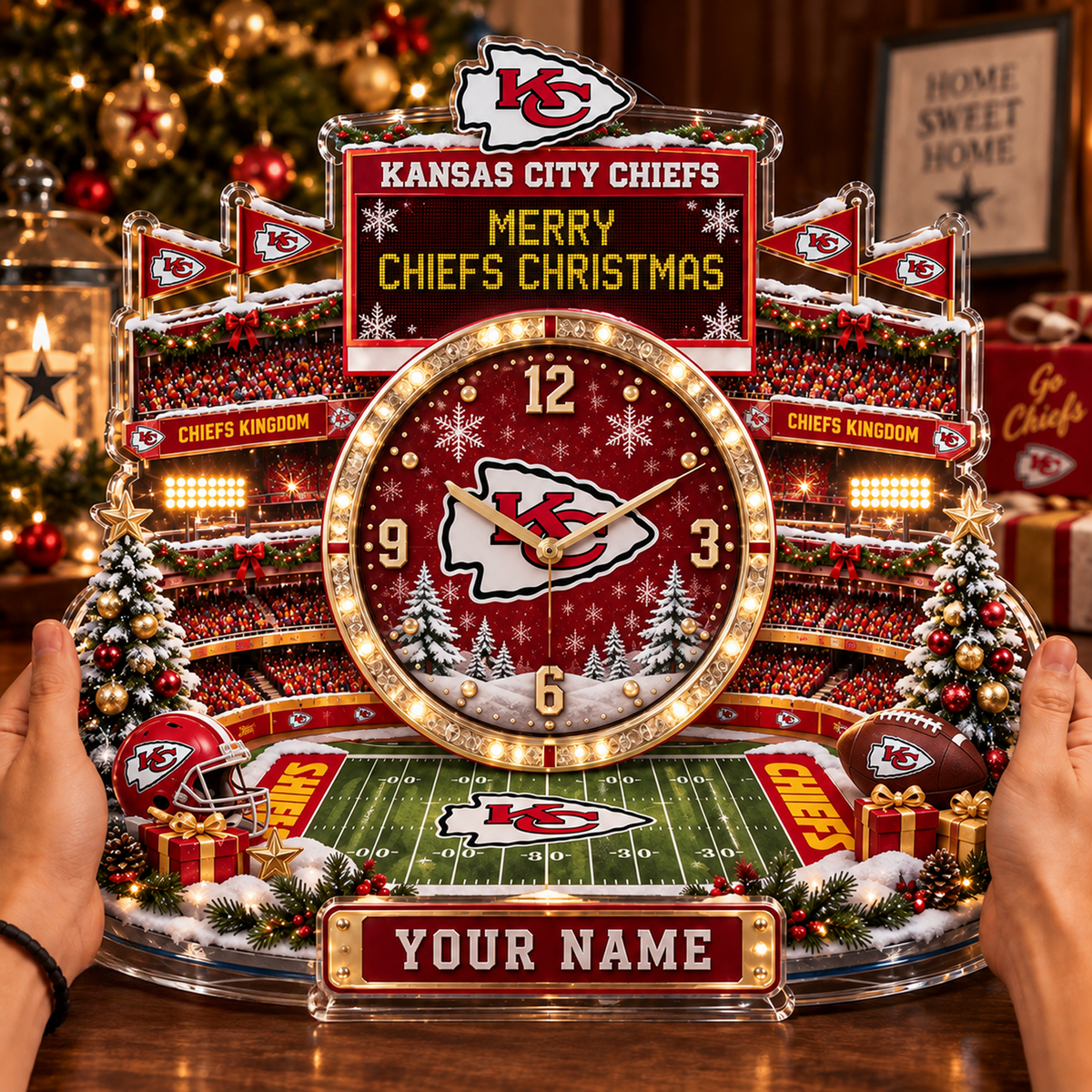 KC x NFL Christmas KICKOFF Personalized Acrylic Hanging Wall Clock – Premium Limited Edition Gift for Men, Women & Football Fans