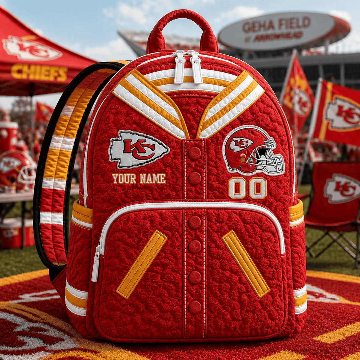 KC x NFL Premium Varsity Quilted Backpack Personalized Gift For Fan - Limited Edition