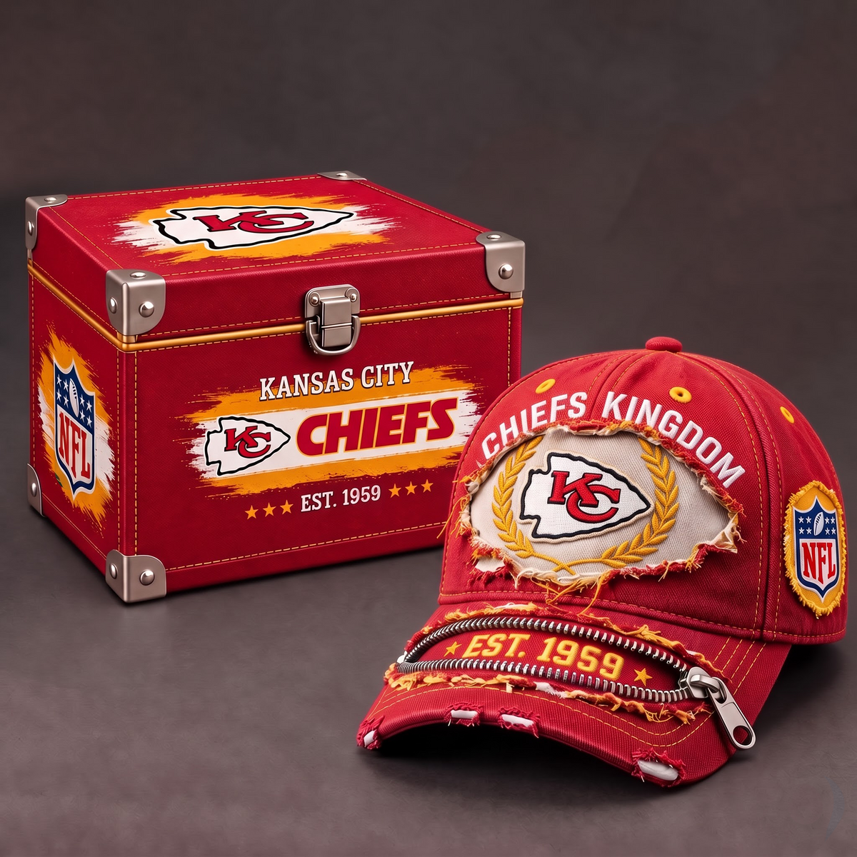 KCC x 1-of-1 NFL Distressed Zipper Cap With Gift Box