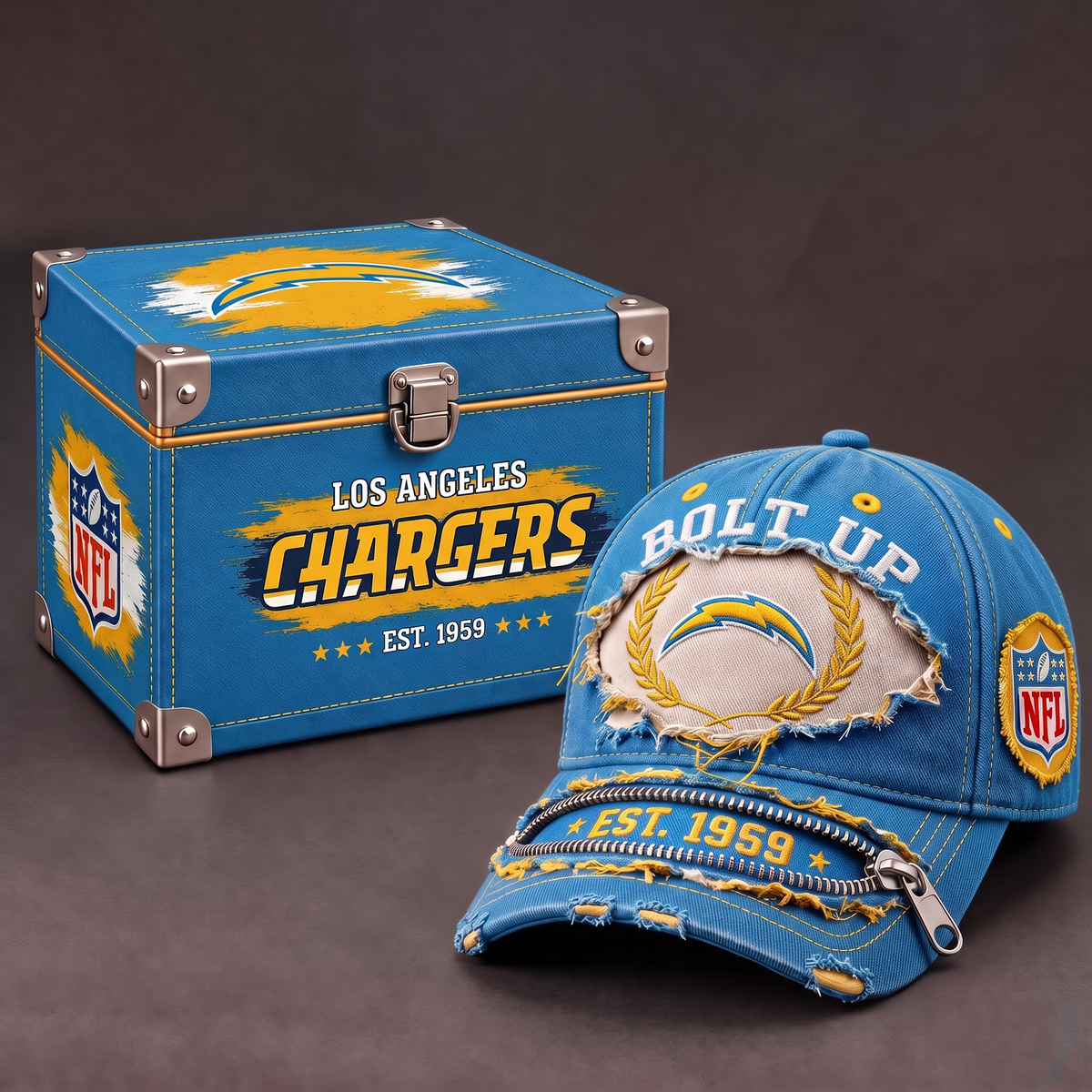 LAC x 1-of-1 NFL Distressed Zipper Cap With Gift Box