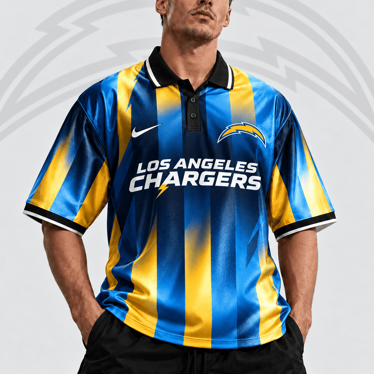 LAC x NFL Team Crest Vertical Stripe Retro Performance Polo Jersey