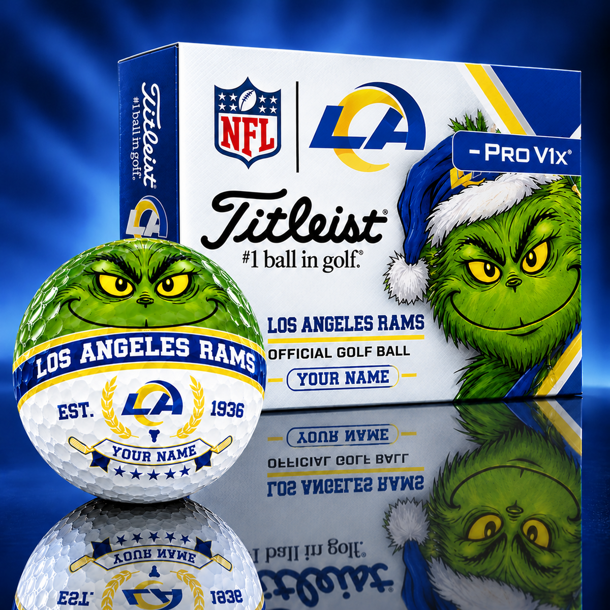 LAR X Custom 1-of-1 NFL Team Grinch Titleist Golf Balls Set