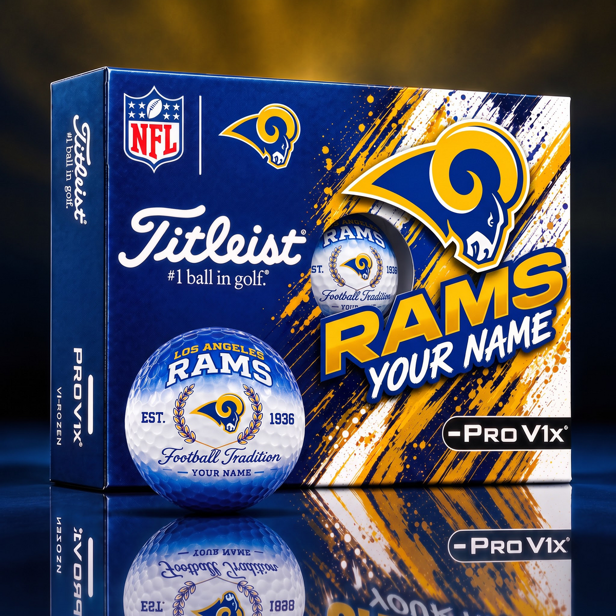 LAR X PERSONALIZED NFL MAKER-MADE TITLEIST PRO V1X GOLF BALLS