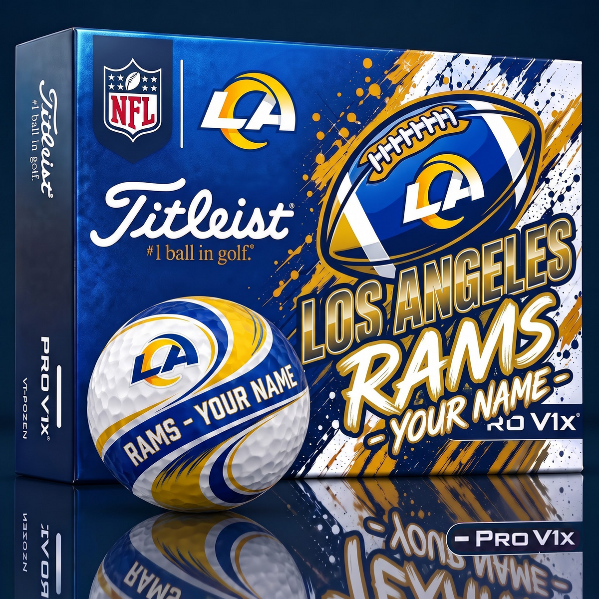 LAR x 1-of-1 Custom NFL Personalized Swirl Titleist Pro V1x Golf Balls