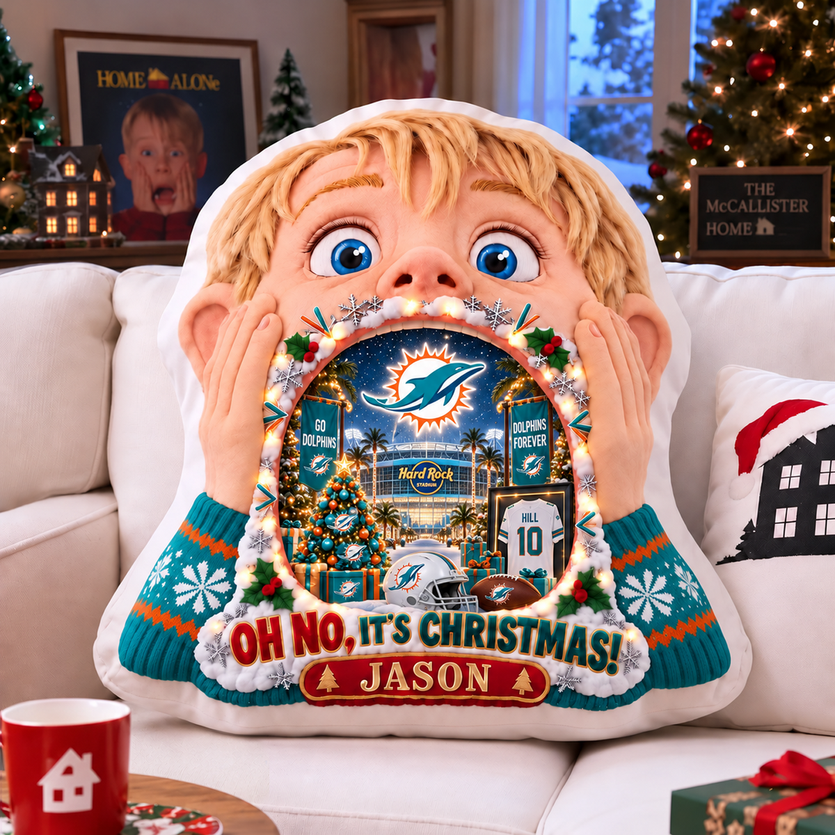 MIA NFL x Home Alone Christmas Personalized Custom Shape Pillow