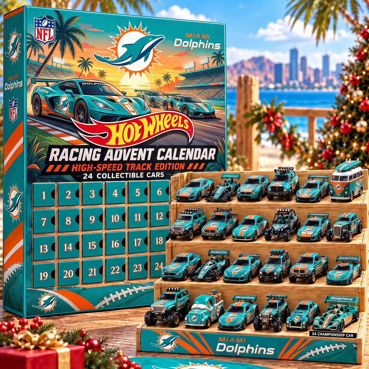 MIA X 1-of-1 Custom NFL Racing Advent Calendar 24 Cars Gift Set