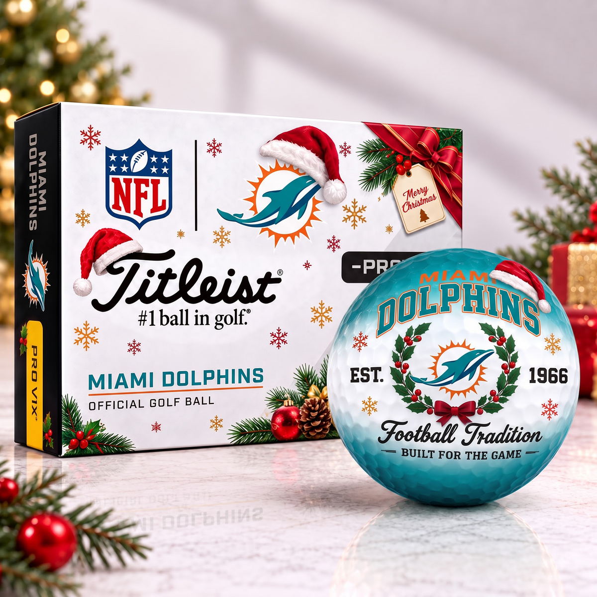 MIA X Custom NFL Team Christmas Titleist Pro V1x Golf Balls Set