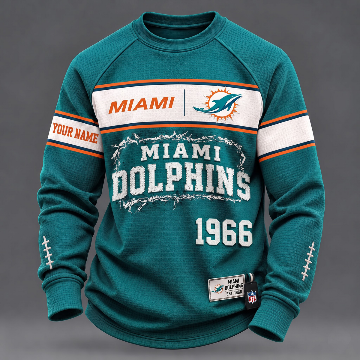 MIA x 1-of-1 Custom NFL Personalized Distressed Long Sleeve Shirt