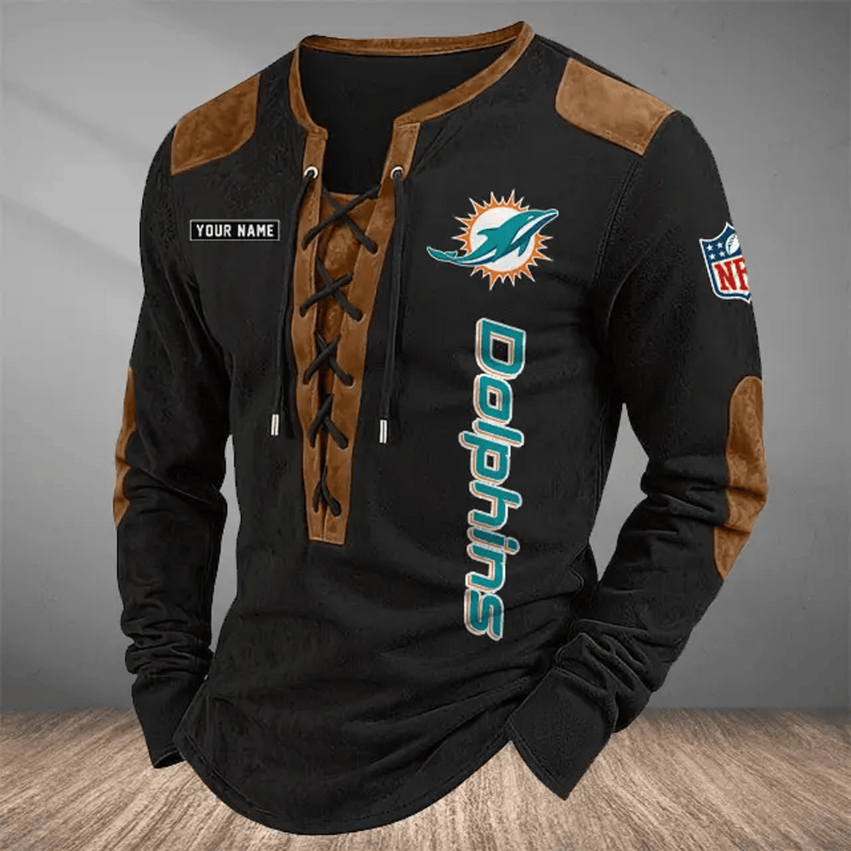 MIA x NFL Custom Name Vintage Henley Long Sleeve Shirt