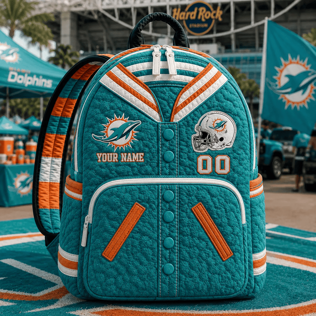 MIA x NFL Premium Varsity Quilted Backpack Personalized Gift For Fan - Limited Edition