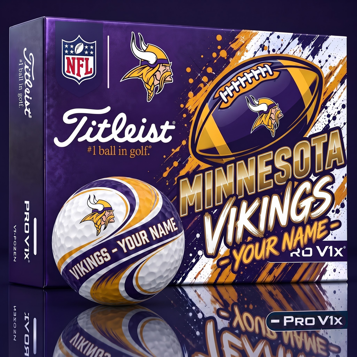 MV x 1-of-1 Custom NFL Personalized Swirl Titleist Pro V1x Golf Balls