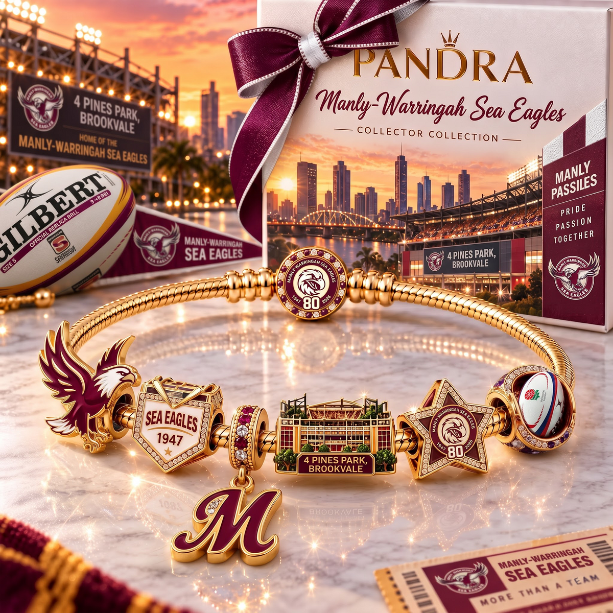MW x Premium NRL Heritage Gold Charm Bracelet Gift Set