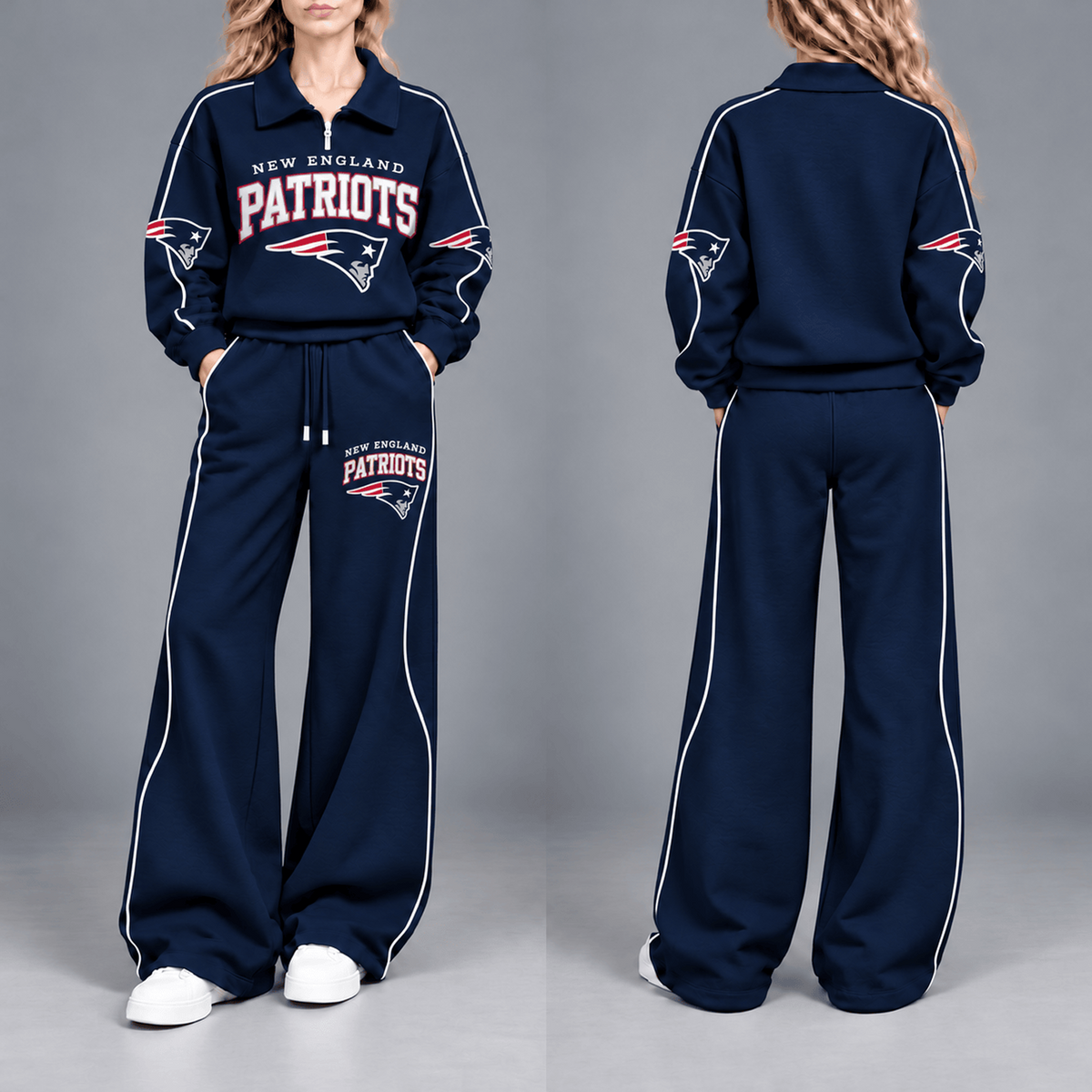 NE Premium NFL Team Pride Contrast Piping Quarter-Zip + Pants