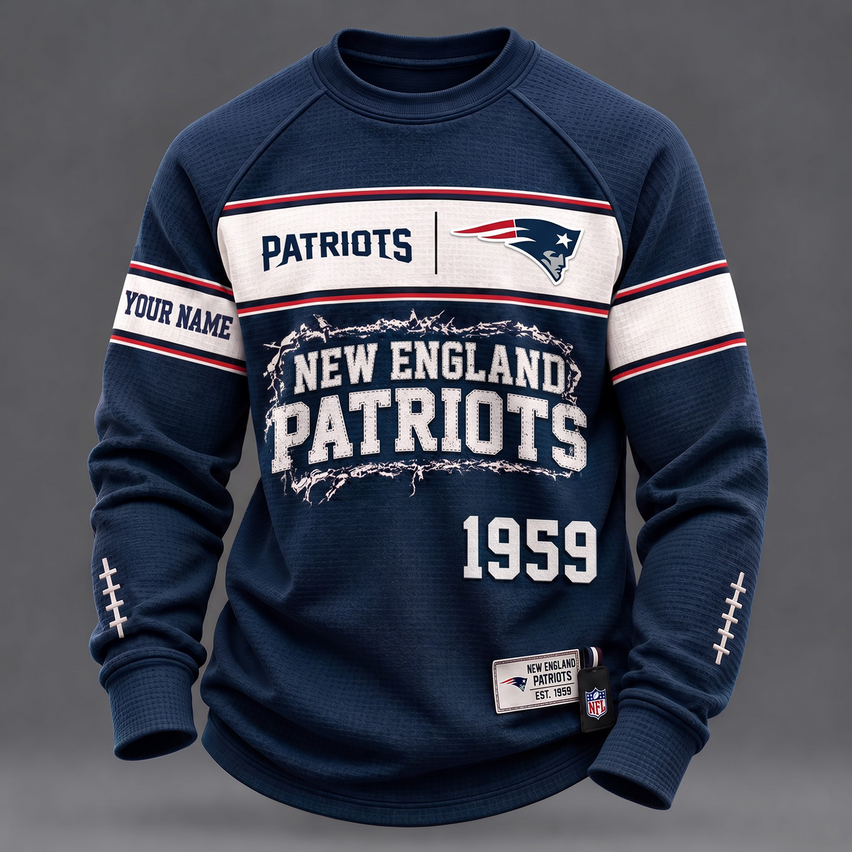 NE x 1-of-1 Custom NFL Personalized Distressed Long Sleeve Shirt