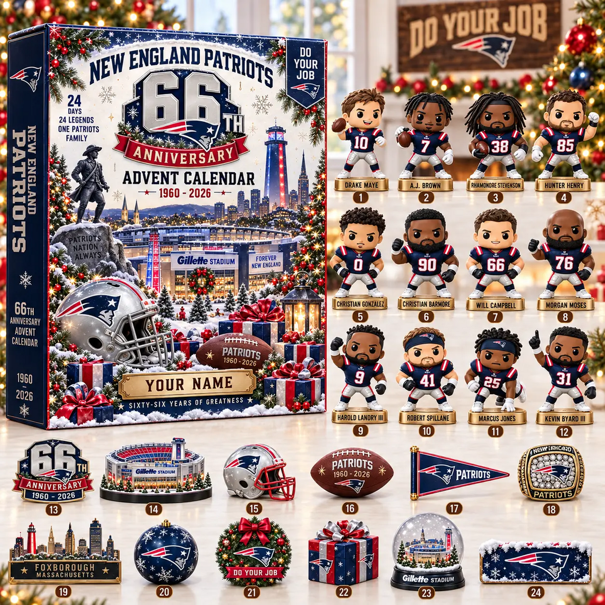 NE x NFL Christmas 2026 Anniversary Advent Calendar Box Custom Any Name Gifts
