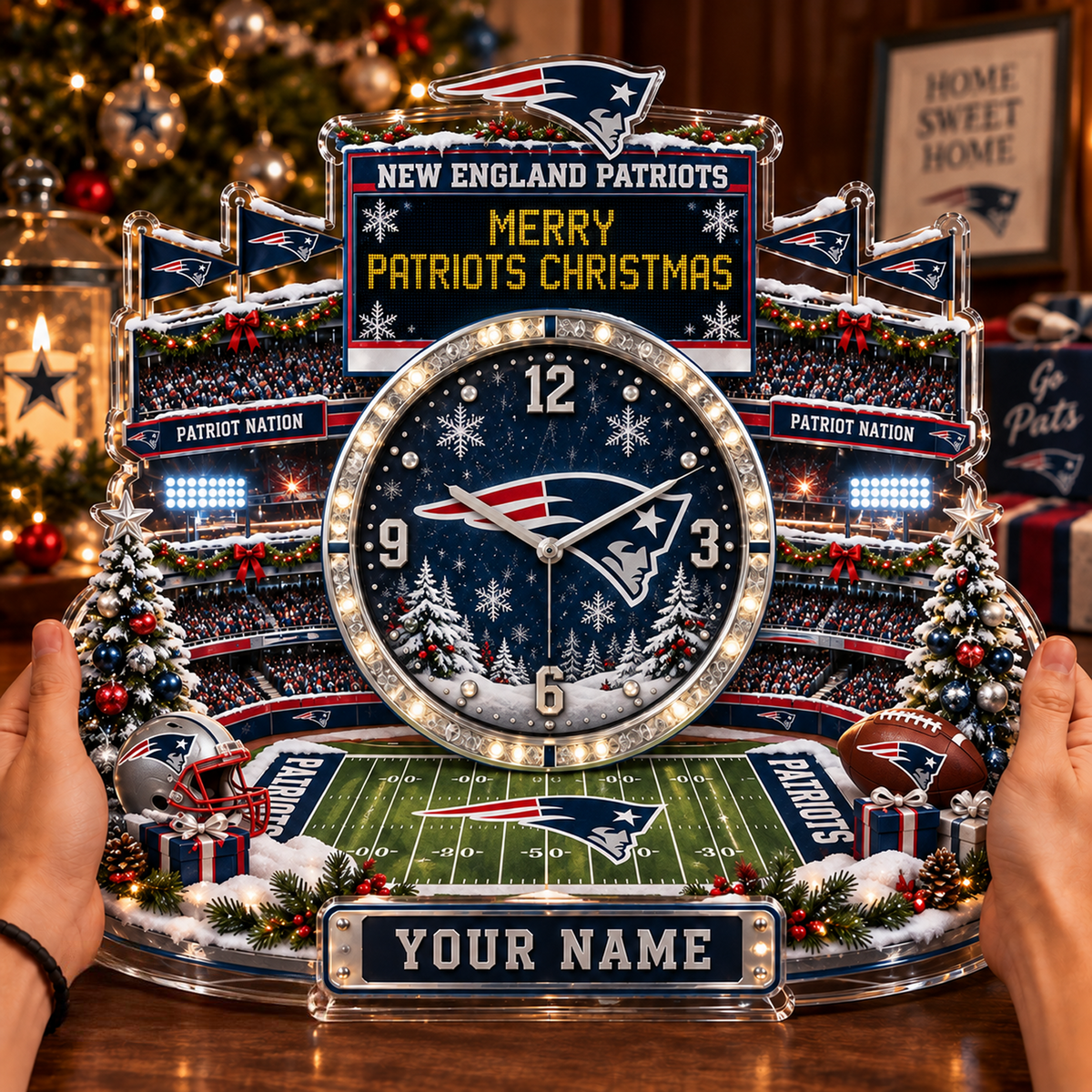 NE x NFL Christmas KICKOFF Personalized Acrylic Hanging Wall Clock – Premium Limited Edition Gift for Men, Women & Football Fans