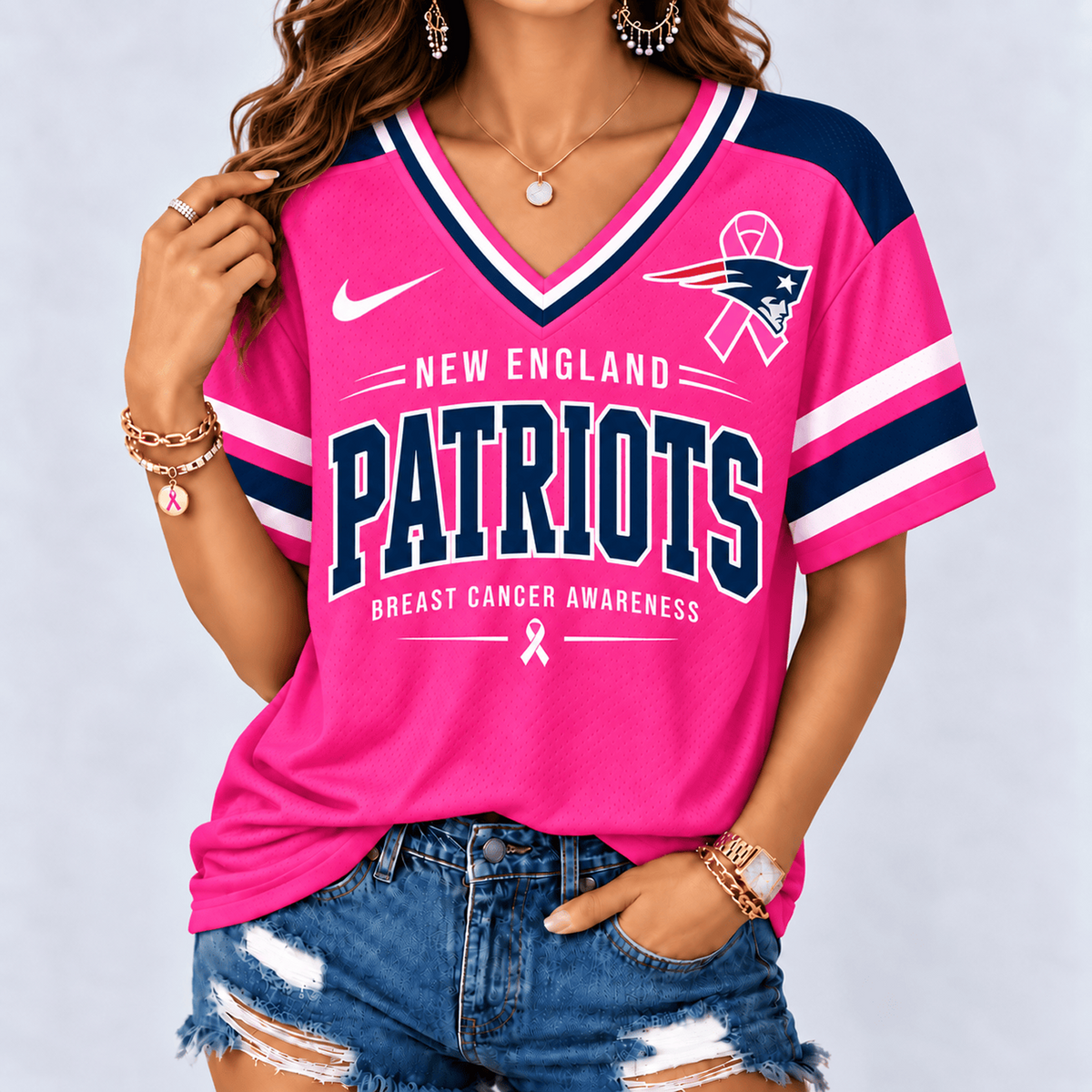 NE x NFL Pink Breast Cancer Awareness V-neck Shirt