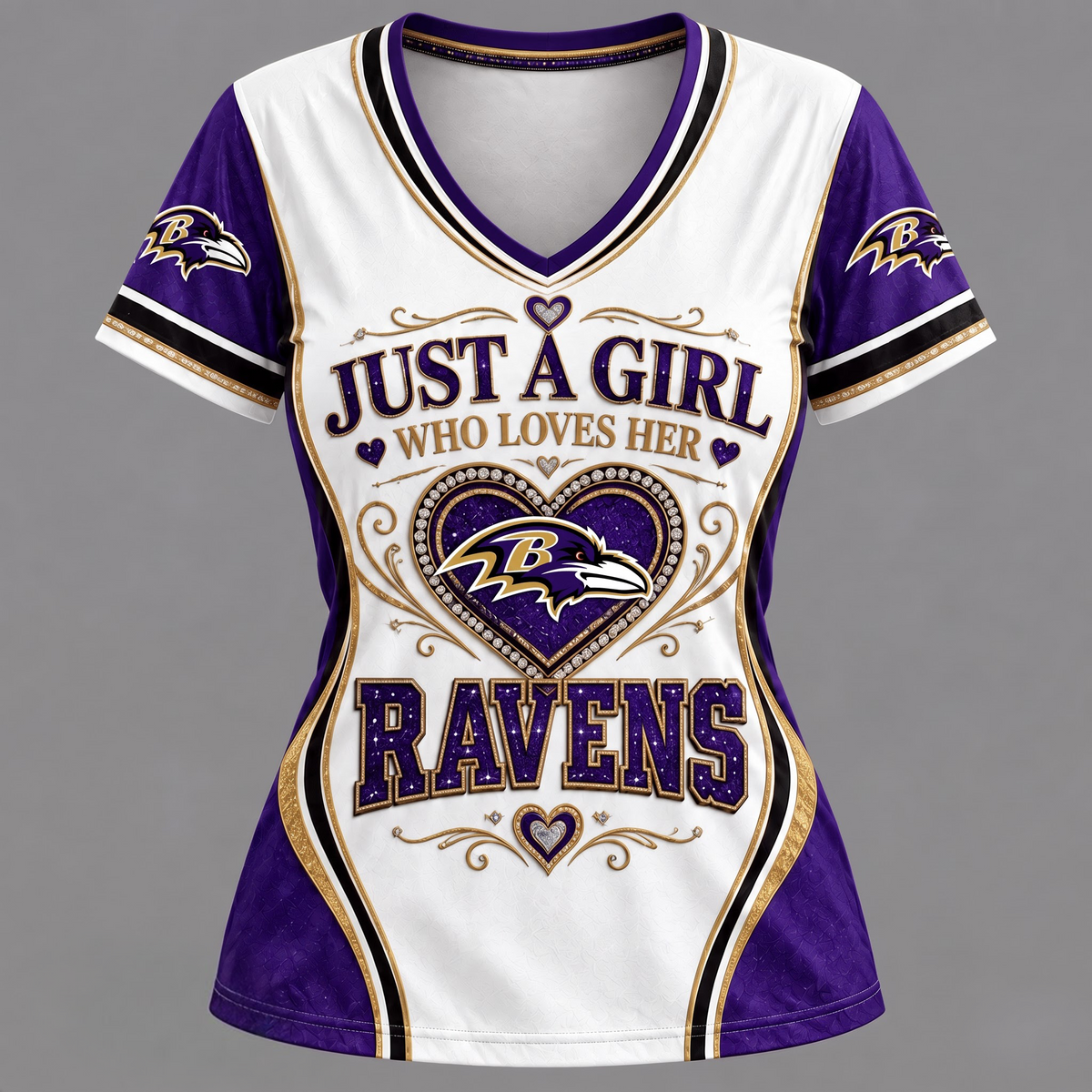NFL x BAL Just A Girl V-Neck Shirt