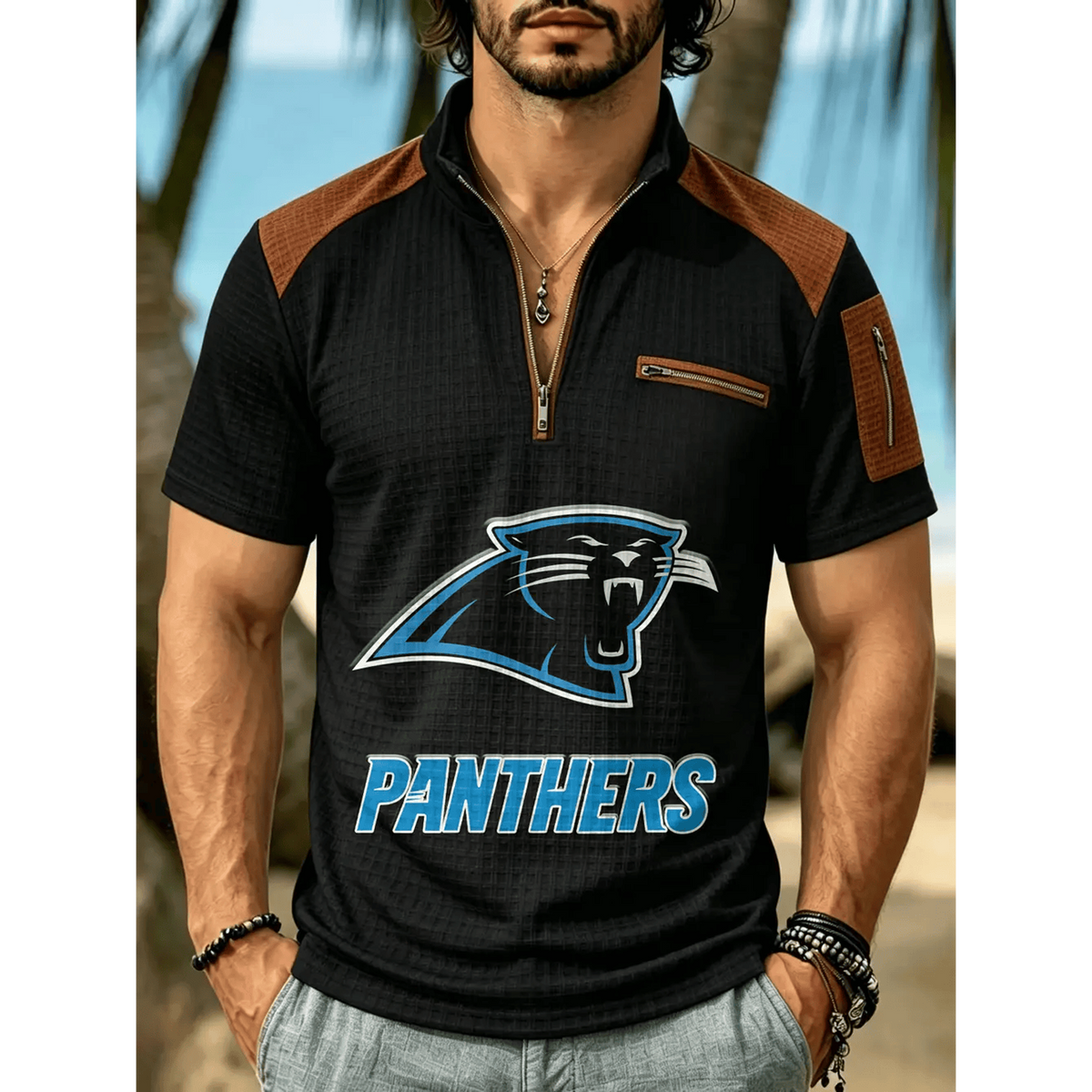 NFL x CAR Men's Quarter Zip Waffle Knit Polo Shirt