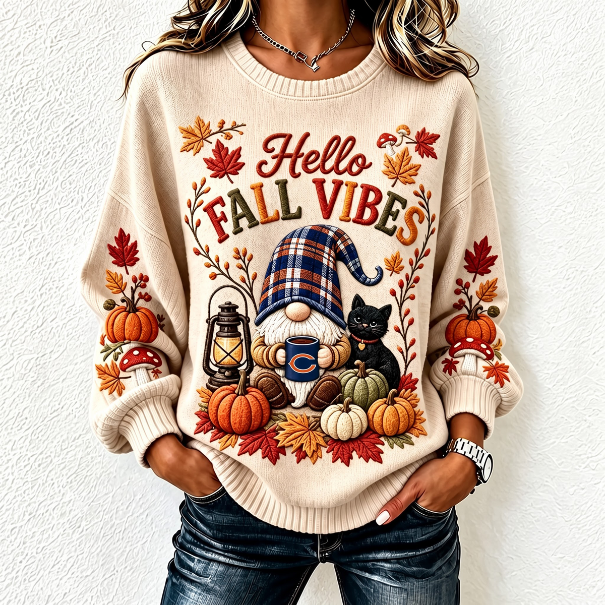 NFL x CHI Fall Vibes Gnome Sweatshirt