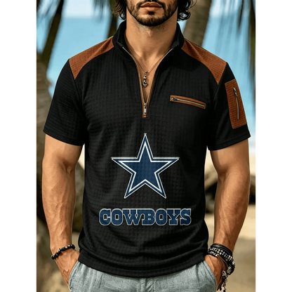 NFL x DAL Men's Quarter Zip Waffle Knit Polo Shirt