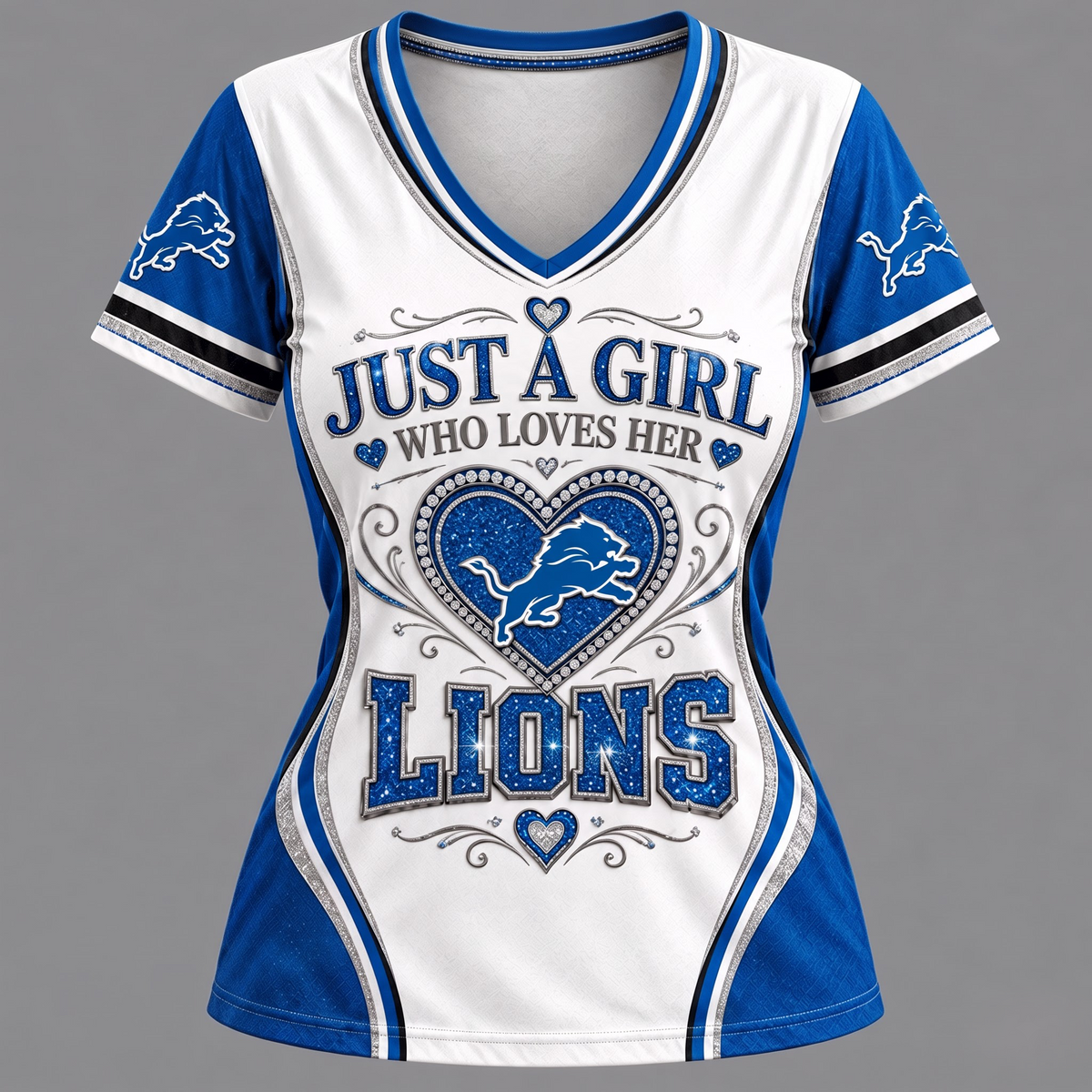 NFL x DET Just A Girl V-Neck Shirt