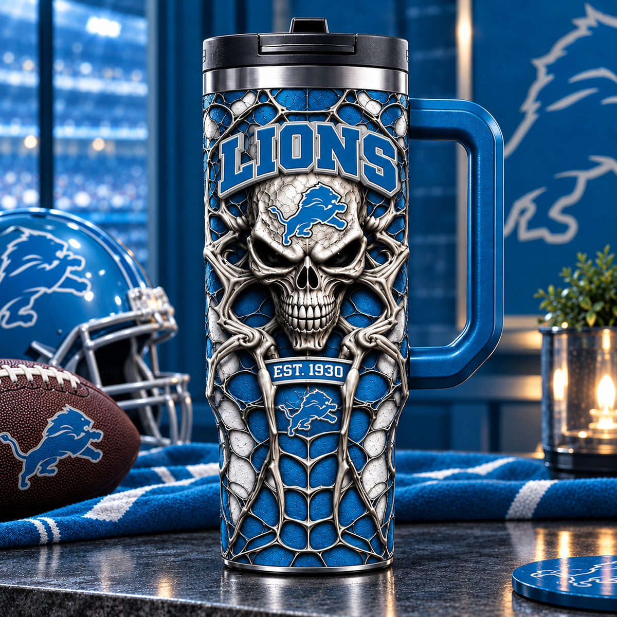 NFL x DET Skull 40oz Tumbler With Straw
