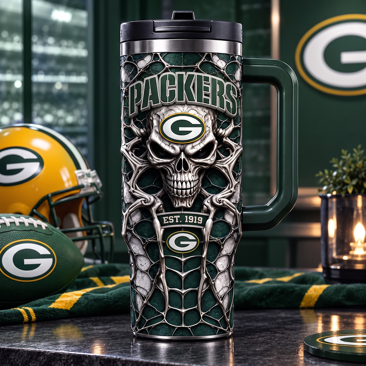 NFL x GB Skull 40oz Tumbler With Straw