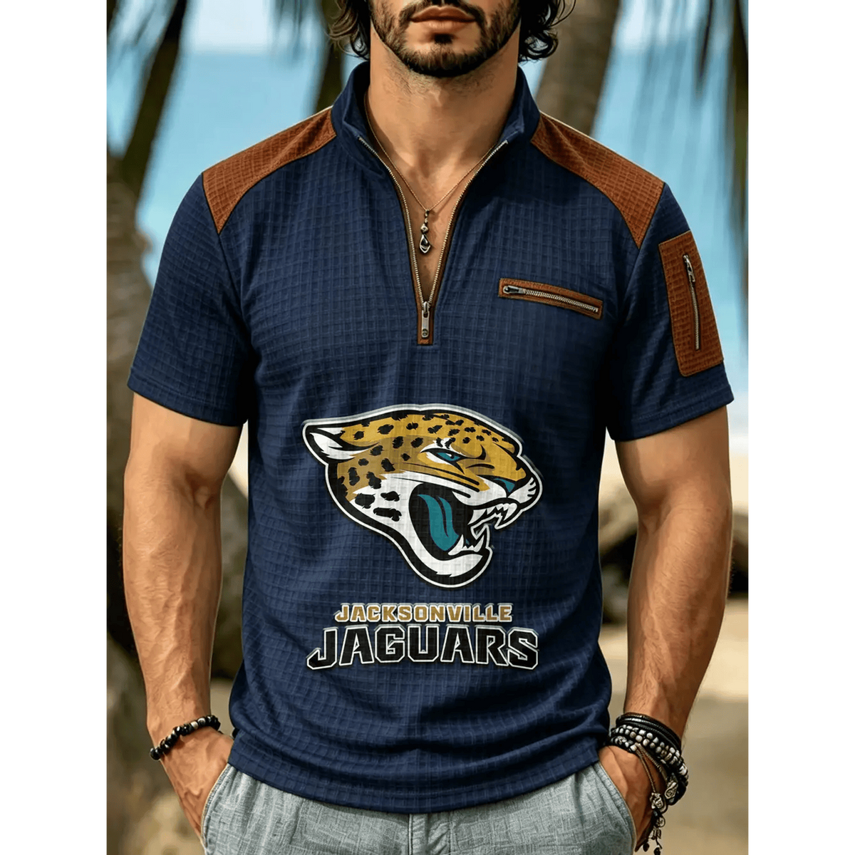 NFL x JAX Men's Quarter Zip Waffle Knit Polo Shirt