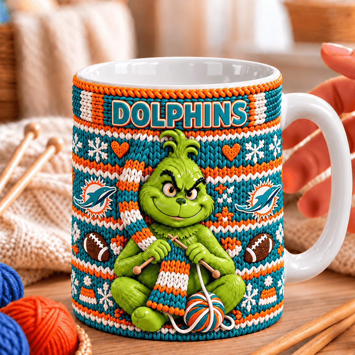 NFL x MIA Grinch Knitting Coffee Mug