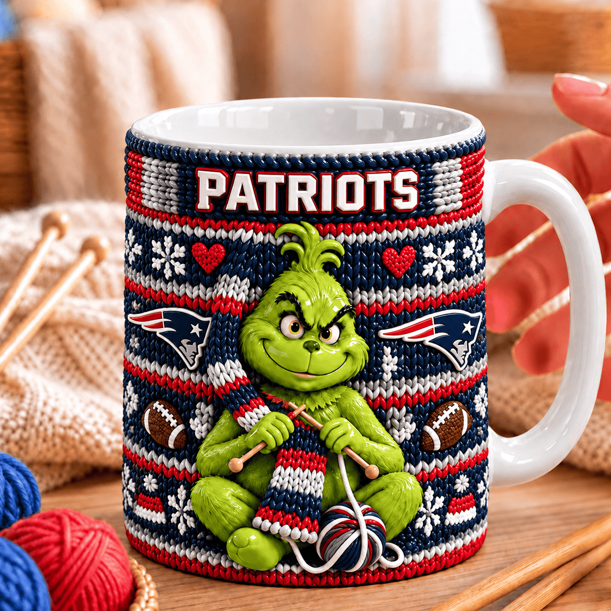 NFL x NE Grinch Knitting Coffee Mug