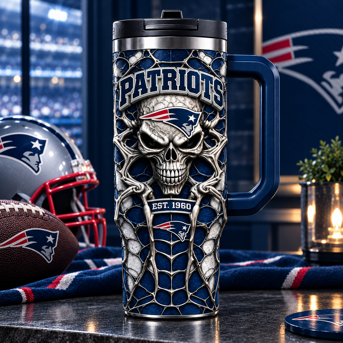 NFL x NE Skull 40oz Tumbler With Straw