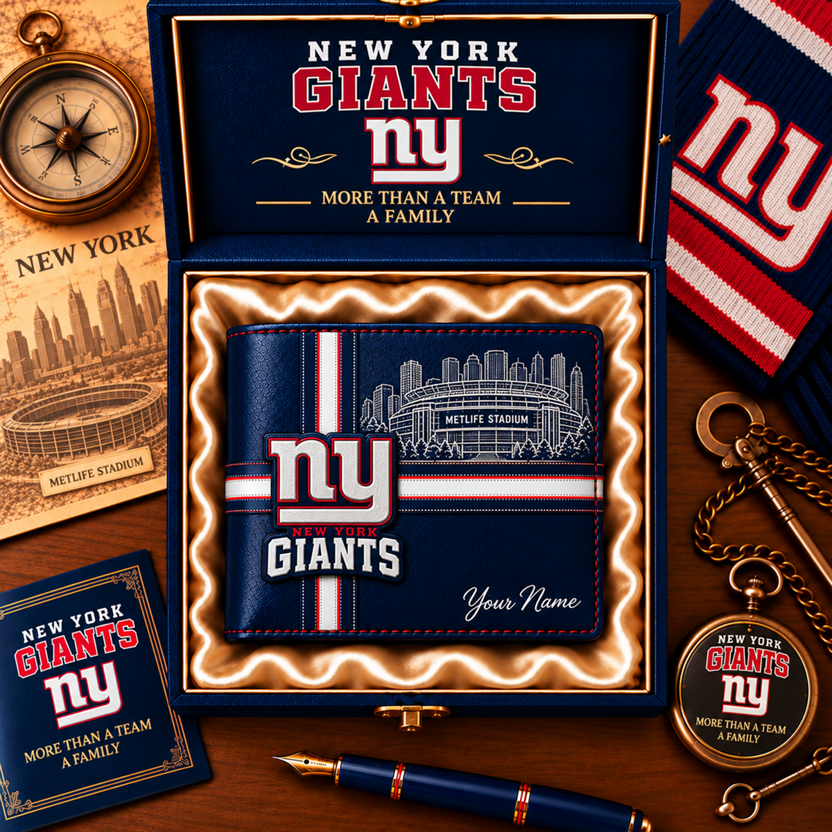 NFL x NYG Custom Name Leather Wallet