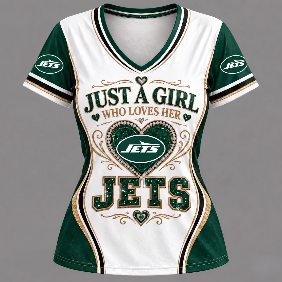 NFL x NYJ Just A Girl V-Neck Shirt