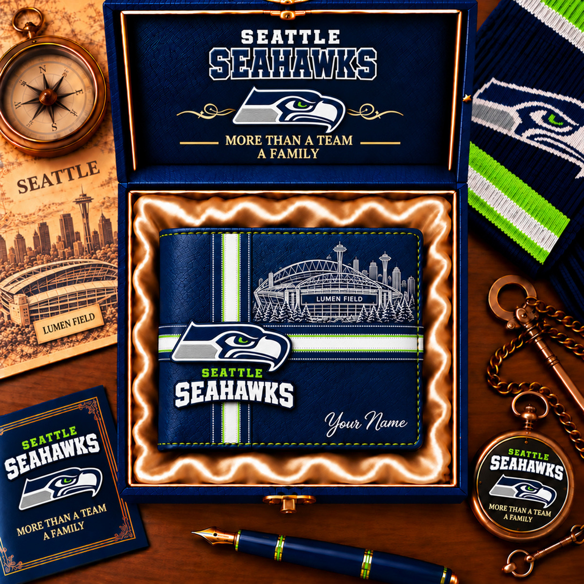 NFL x SEA Custom Name Leather Wallet
