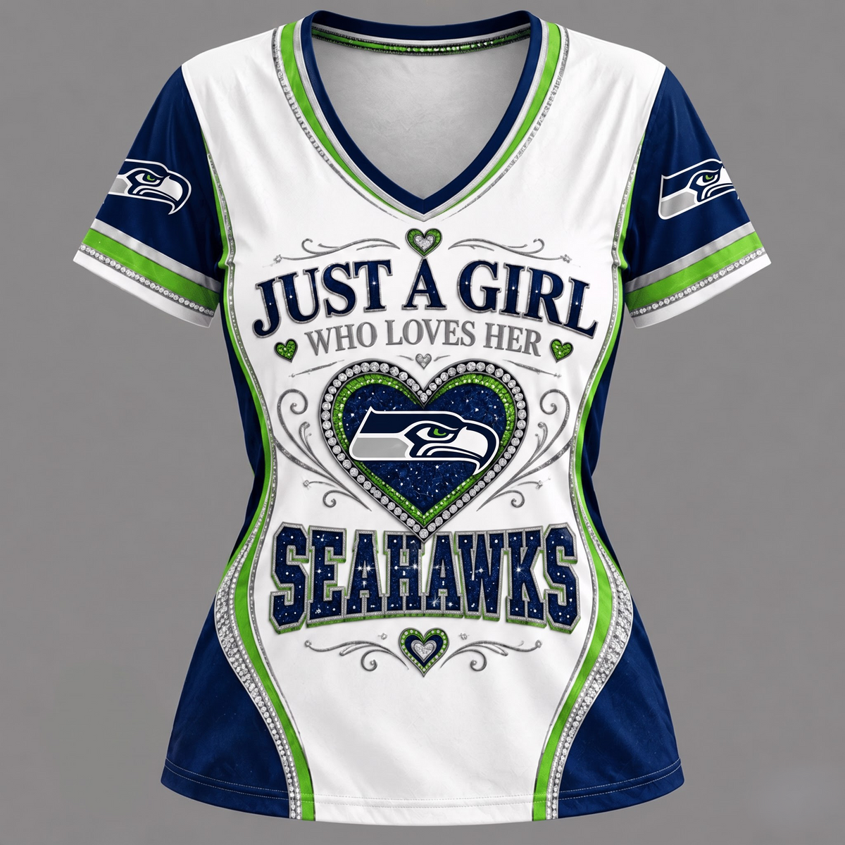NFL x SEA Just A Girl V-Neck Shirt