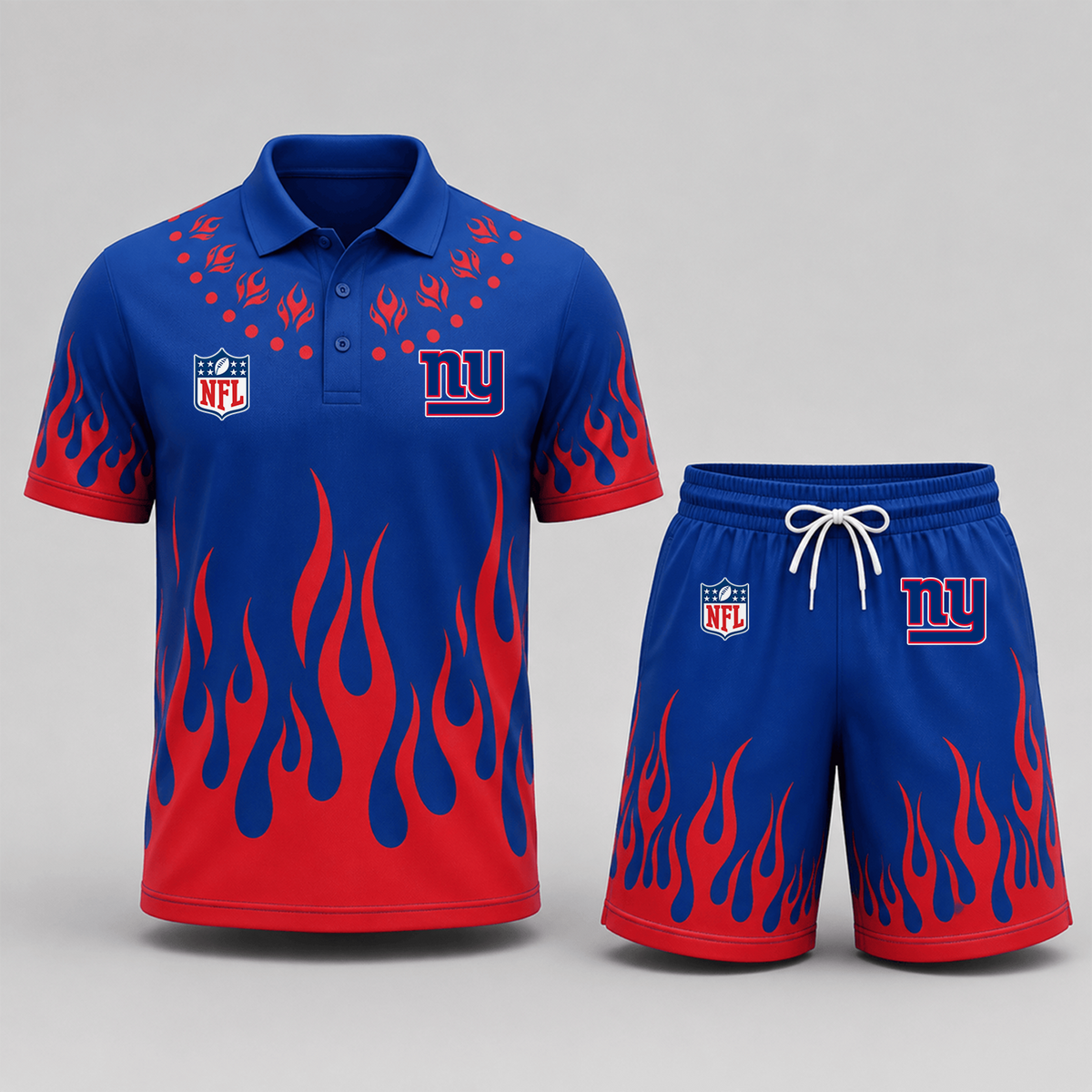 NYG Premium NFL Flame Performance Polo Shirt & Shorts Set