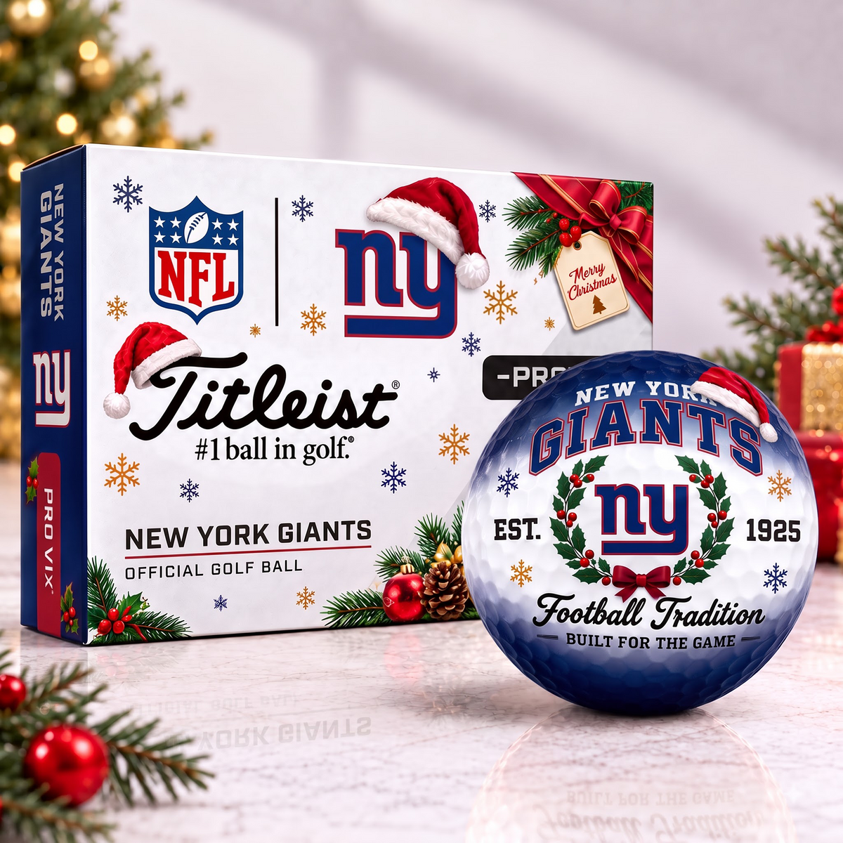 NYG X Custom NFL Team Christmas Titleist Pro V1x Golf Balls Set
