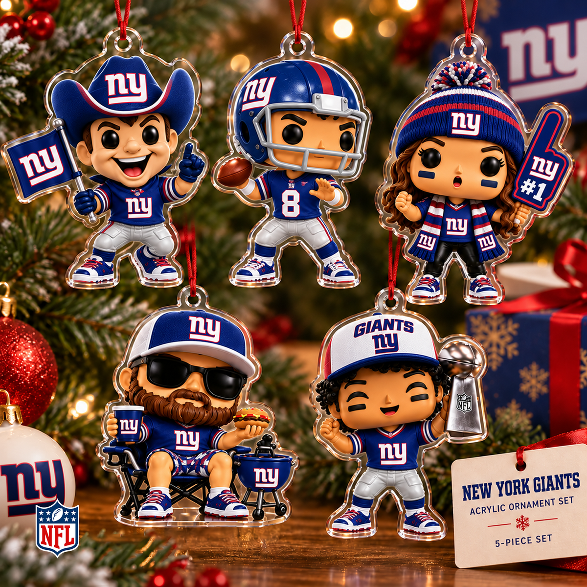 NYG x NFL Christmas KICKOFF Personalized Set 5 Acrylic Ornament