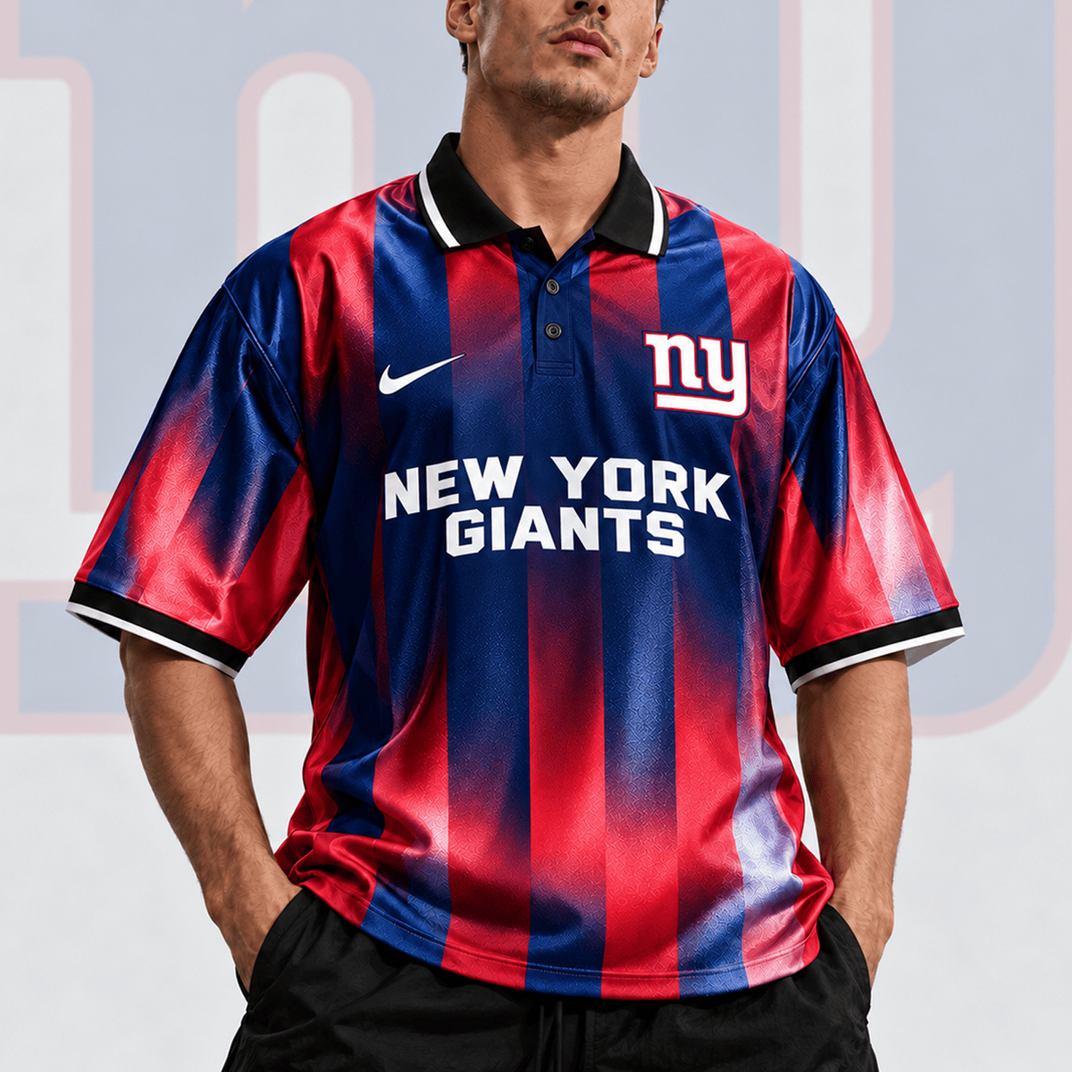 NYG x NFL Team Crest Vertical Stripe Retro Performance Polo Jersey