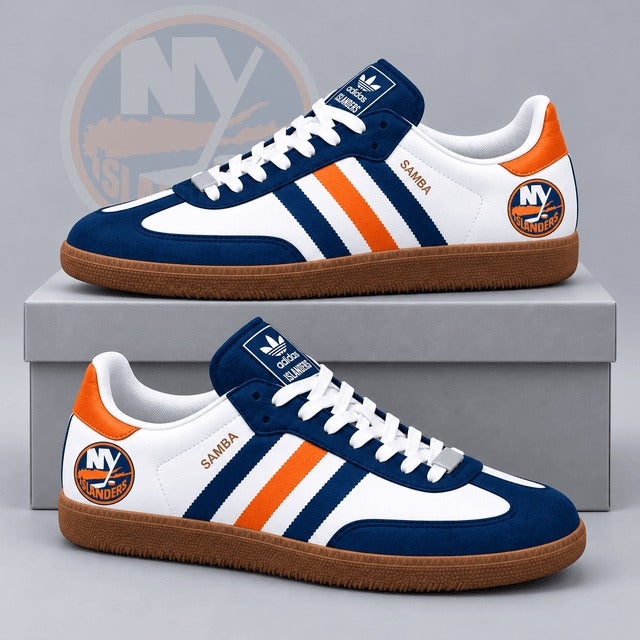 NYI x NHL Retro Samba Low Top Sneakers Classic Three Stripe Hockey Fan Casual Shoes