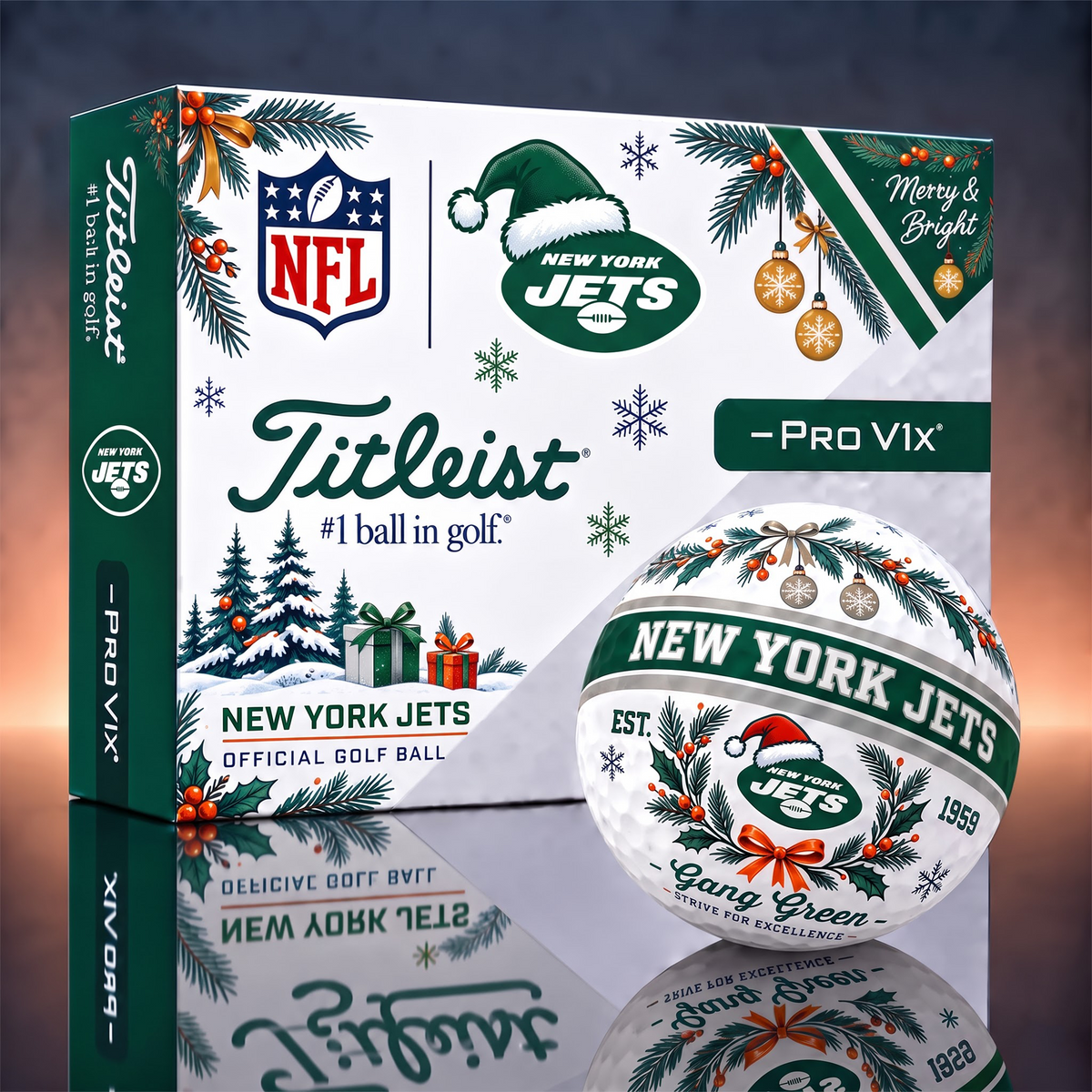 NYJ x 1-OF-1 NFL TITLEIST CHRISTMAS  GOLF BALLS
