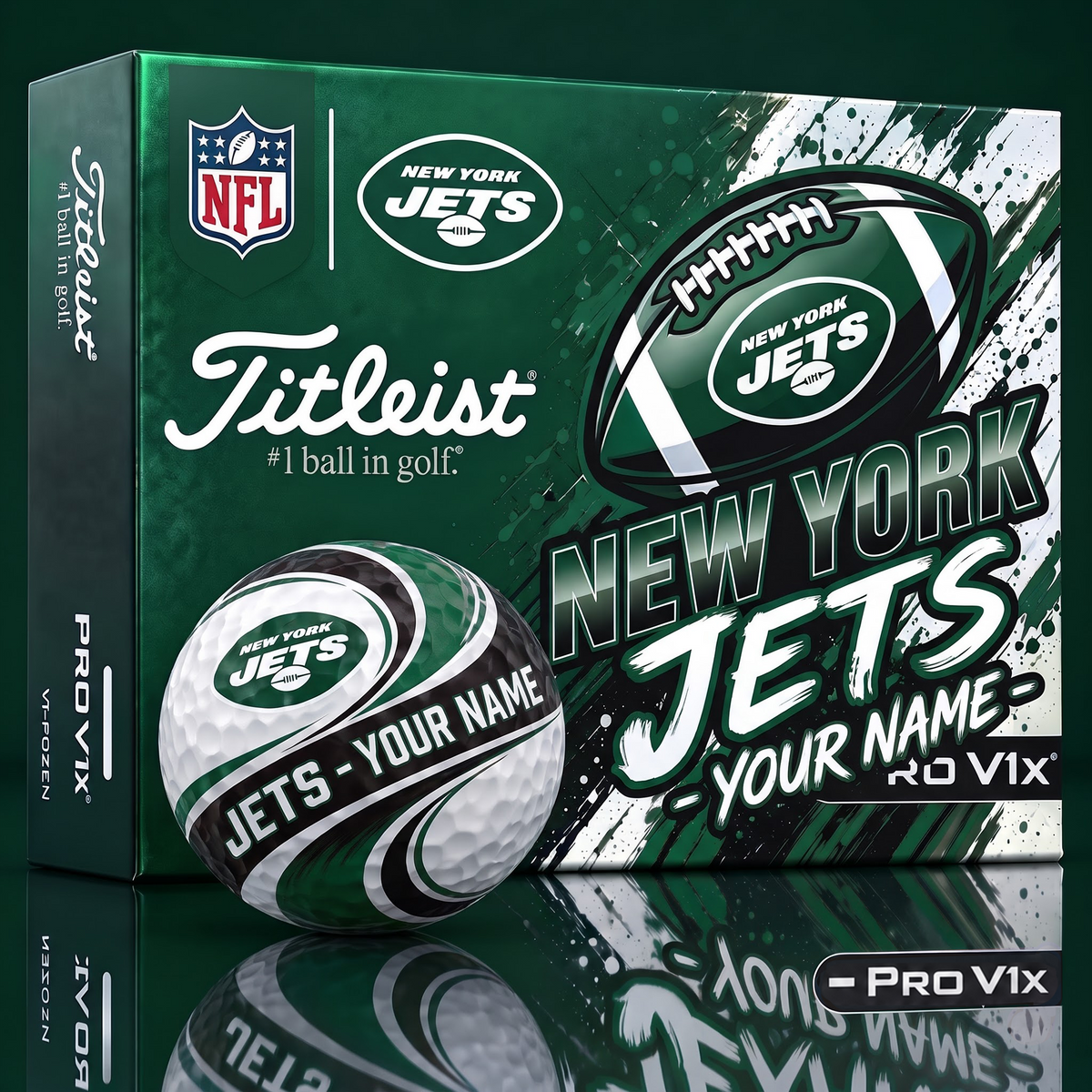 NYJ x 1-of-1 Custom NFL Personalized Swirl Titleist Pro V1x Golf Balls