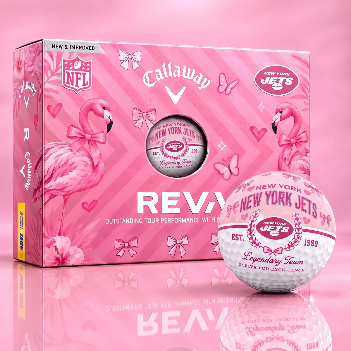 NYJ x Custom NFL Pink Coquette Ladies Golf Balls
