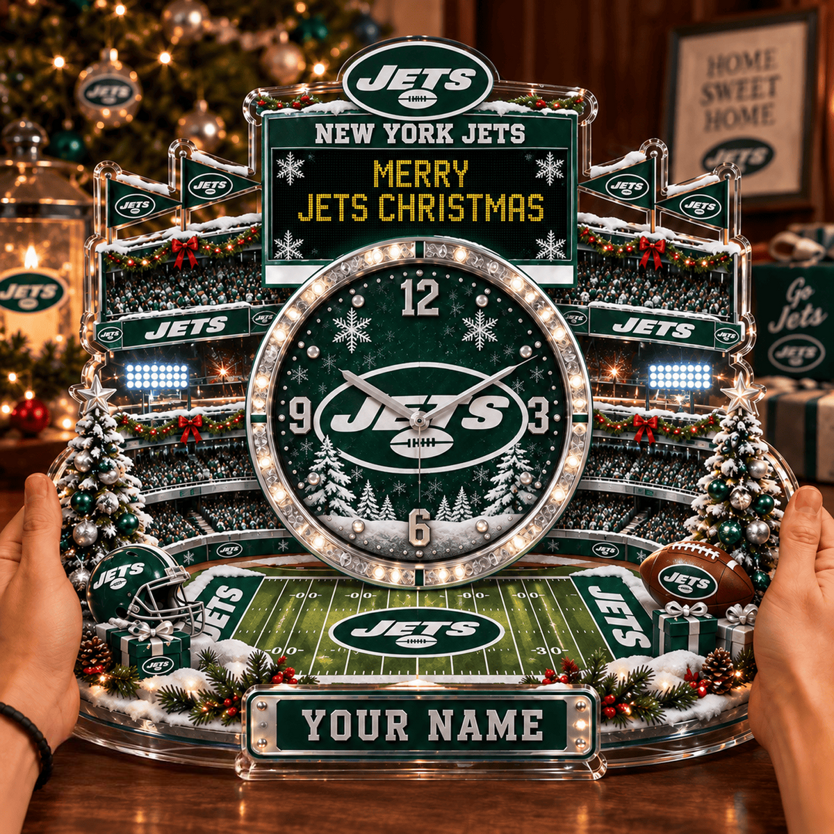 NYJ x NFL Christmas KICKOFF Personalized Acrylic Hanging Wall Clock – Premium Limited Edition Gift for Men, Women & Football Fans